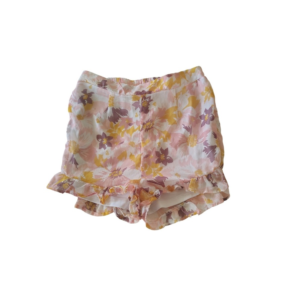 Love‎ By Design Womens Floral Ruffle Shorts Pink Yellow Chiffon Summer S